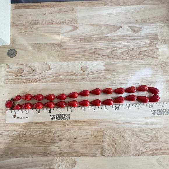 Vintage Marbled Red Bakelite Beaded Necklace 26 In 1940s 93 Grams - Picture 8 of 12